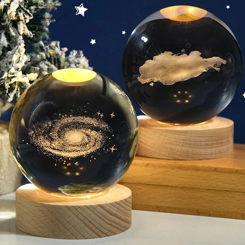 2025 NEW 3D Crystal Ball Light Carving Solar System Galaxy Valentine's Day Gift Birthday Gift LED Luminous Planet Night Lights