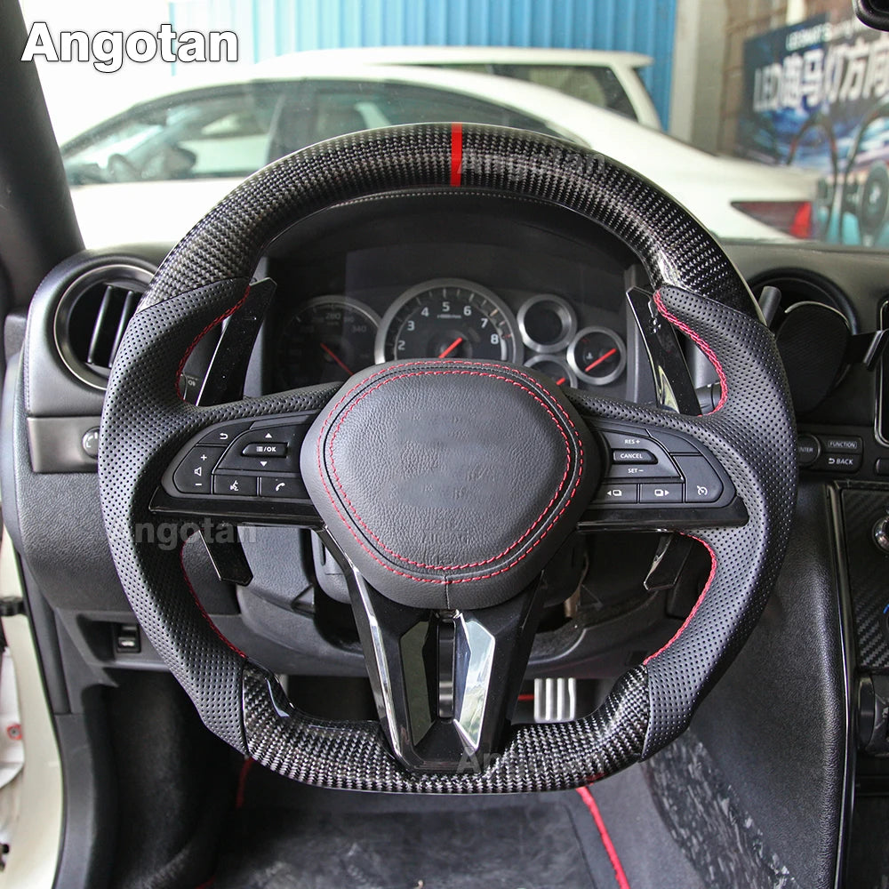 100% 3K Real Carbon Fiber Steering Wheel for Nissan GT-R GTR R35 (2007-2016 & 2017-2021) – Perforated Leather, Red Stitching