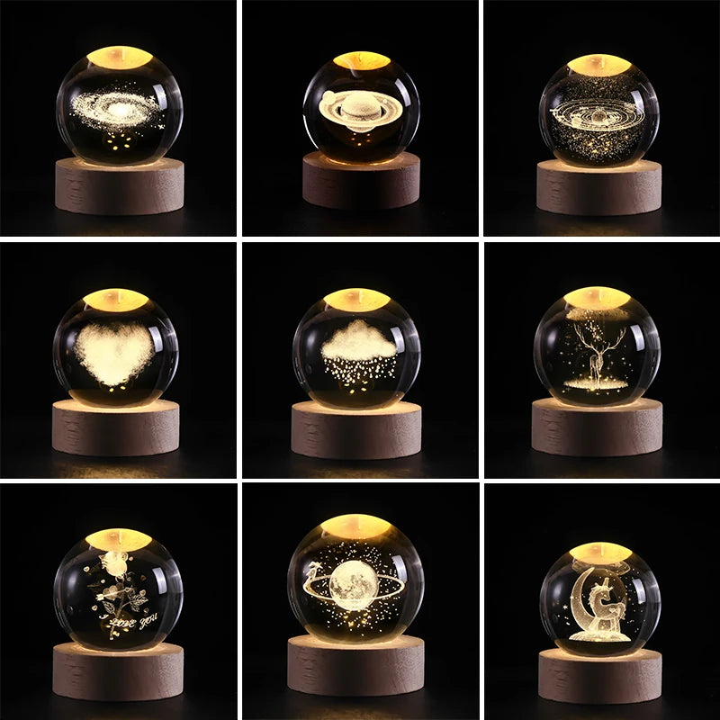 2025 NEW 3D Crystal Ball Light Carving Solar System Galaxy Valentine's Day Gift Birthday Gift LED Luminous Planet Night Lights