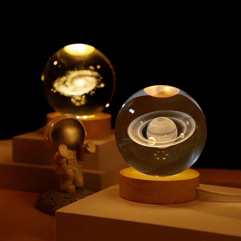 2025 NEW 3D Crystal Ball Light Carving Solar System Galaxy Valentine's Day Gift Birthday Gift LED Luminous Planet Night Lights