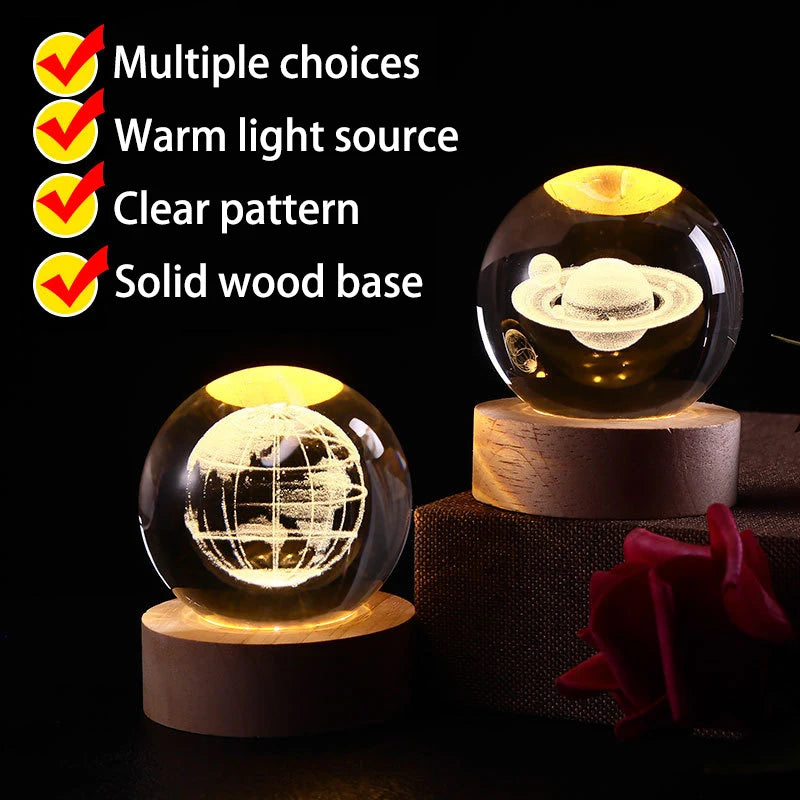 2025 NEW 3D Crystal Ball Light Carving Solar System Galaxy Valentine's Day Gift Birthday Gift LED Luminous Planet Night Lights
