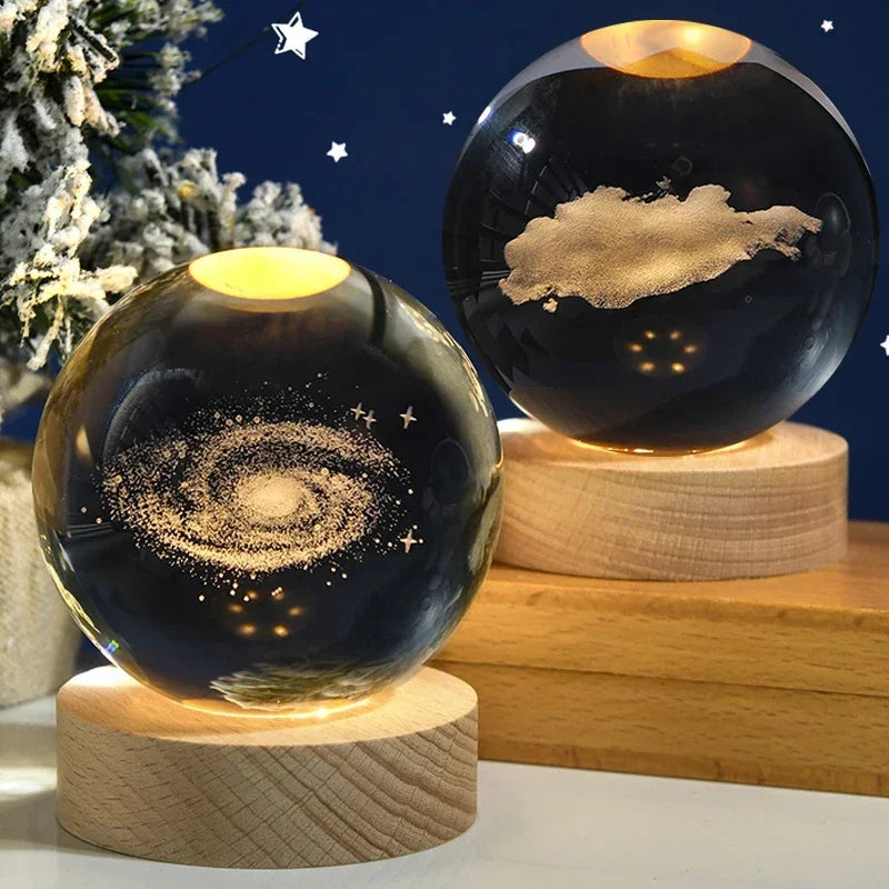 2025 NEW 3D Crystal Ball Light Carving Solar System Galaxy Valentine's Day Gift Birthday Gift LED Luminous Planet Night Lights