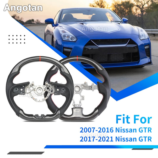 100% 3K Real Carbon Fiber Steering Wheel for Nissan GT-R GTR R35 (2007-2016 & 2017-2021) – Perforated Leather, Red Stitching